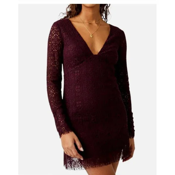 Free People Honey Honey Lace Mini Dress Size 2 Open Back Potent Purple - Picture 1 of 13